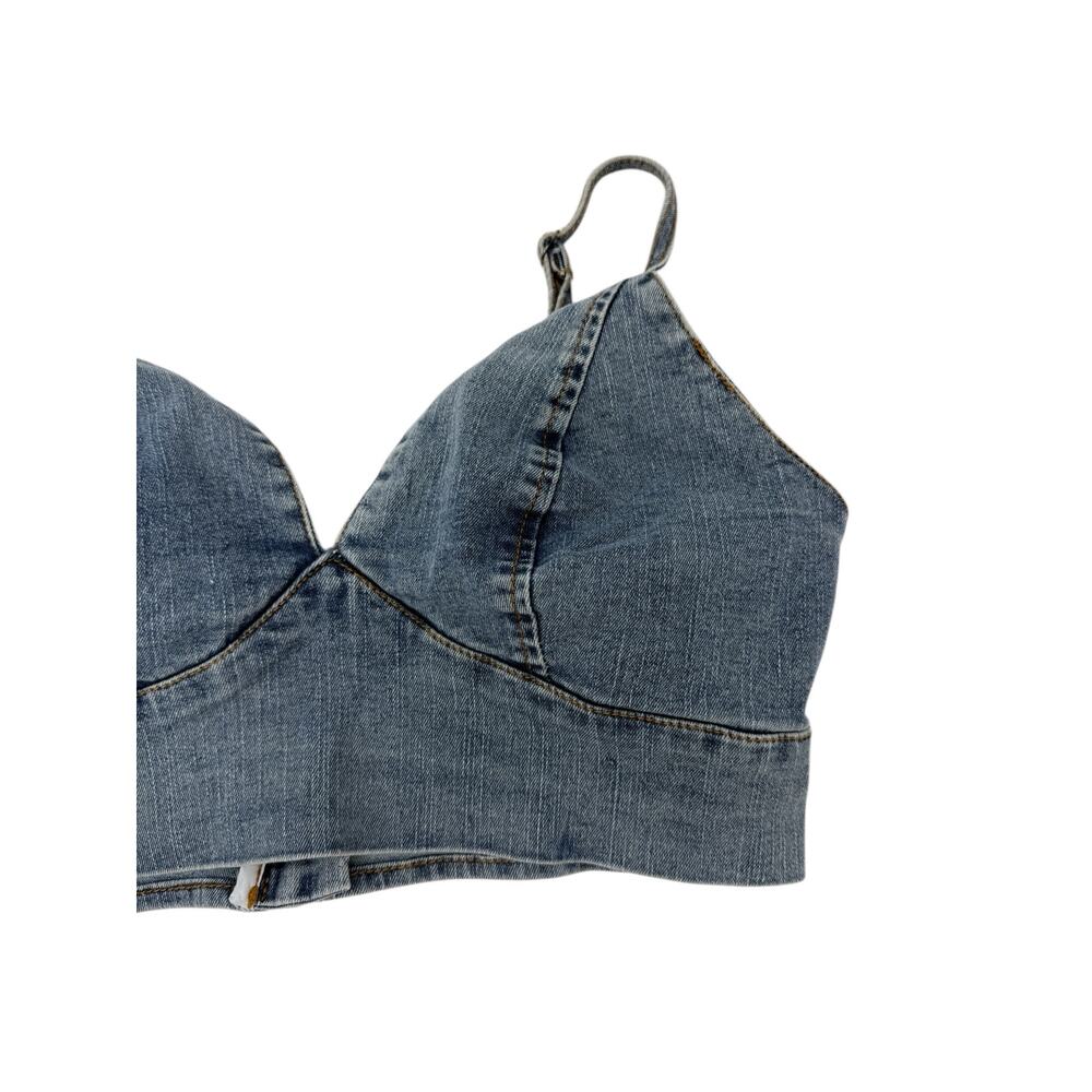 Shein Blue Denim Bra Top Zip Back Festival Rave Crop Bralette Size Large - Picture 9 of 10